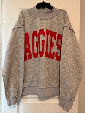 Gray Aggies Crewneck Sweatshirt with Red Lettering
